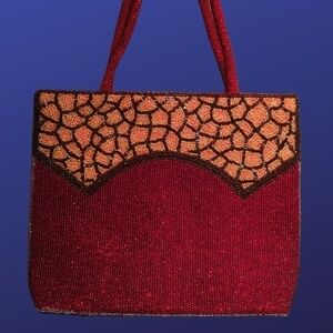 E.r.m. pre-Owned vintage red/Gold/Black glass beaded evening bag